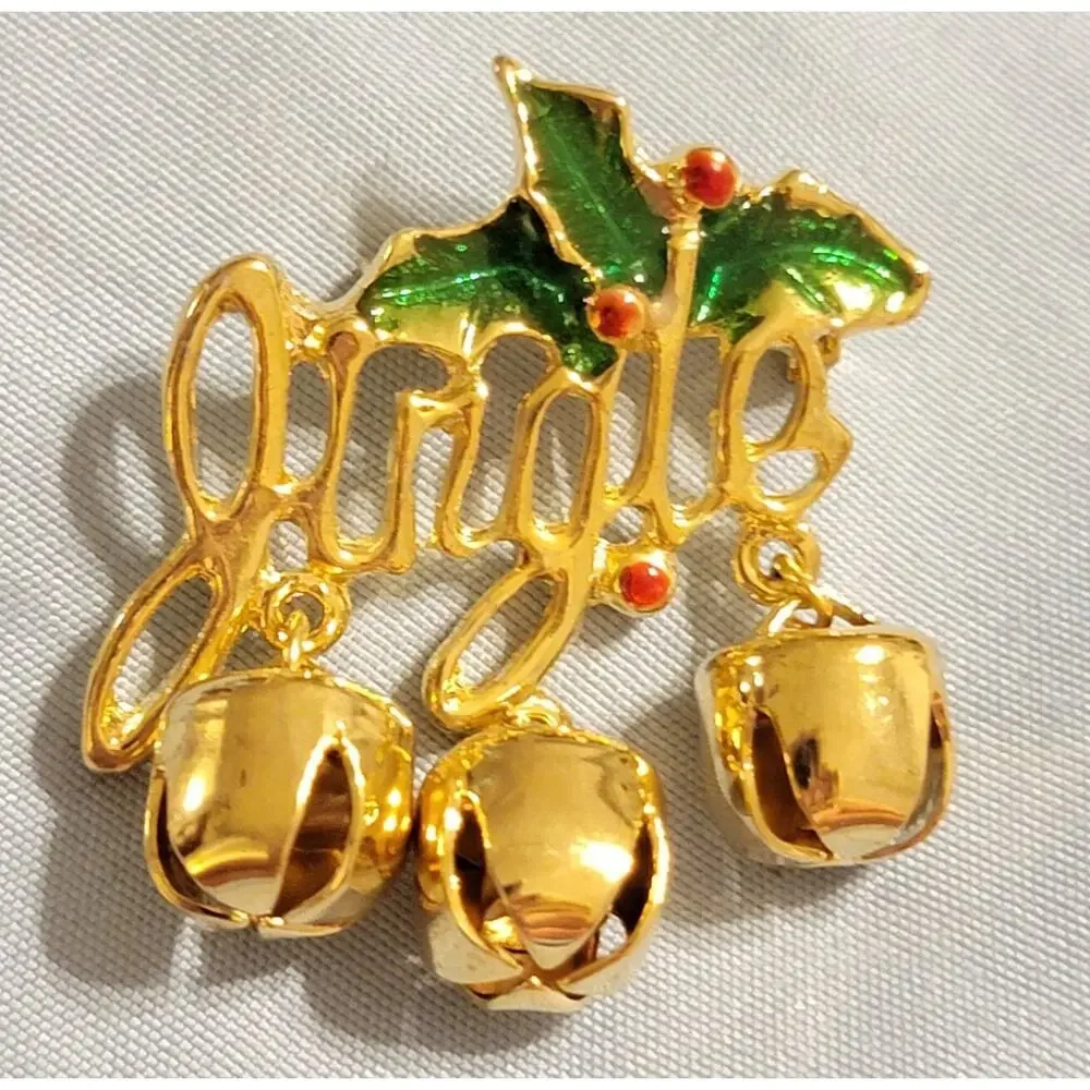 Vintage Jingle Bells Brooch Pin Christmas 1.5